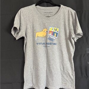 Life Is Good Heather Gray Dog Tee with Virtual Meeting Design